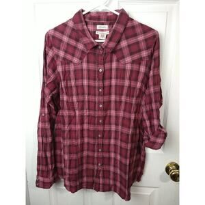 Ruff Hewn Women XL Pink Plaid Roll Tab Long Sleeve Western Cowgirl Collared...